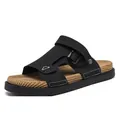 Sandalias casuales de hombre con hebilla negra y plantilla tejida texturizada para verano - 39 / Negro