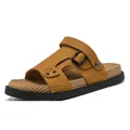 Sandalias de cuero para hombre color amarillo mostaza con suela blanda antideslizante - 39 / Amarillo