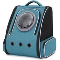 Primer plano de mochila transportadora azul con cápsula espacial y malla lateral - 34*25*41cm / Azul