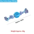 Blue cotton rope dog toy with ribbed TPR ball for teeth cleaning, 18cm length. - 18cm / Blue