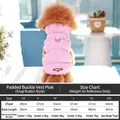 Cozy pink puffer vest for small dogs and cats shown with a detailed size chart guide - XS / Pink