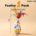 Natural beechwood tumbler cat toy featuring colorful feathers and cute bear pattern fabric - Colored Feather Style