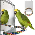 Detailweergave van acryl vogelspiegel met een kleurrijke katoenen touwstok voor papegaaien - Acryl Grote Stijl