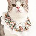 Collar de encaje floral para mascotas con lazo blanco decorativo para gatos y perros - Talla única / Floral rosa