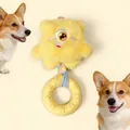 Yellow monster plush dog chew toy with squeaker and donut rubber ring detail - Single Eye Monster Braided Donut / 1 Piece (20*10cm) / Yellow