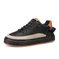 Zapatillas casuales para hombre con suela gruesa, textura tejida negra y toques naranja vivo - 39 / Negro Naranja Floral