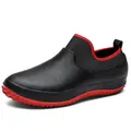 Macro view of high-quality lightweight waterproof slip-on chef shoes in black and red - 35 / Black