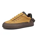 Zapatos casuales amarillos para hombre con suela gruesa, parte superior texturizada y suela marrón - 39 / Caqui