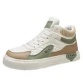 Men's stylish high-top casual sneakers in beige and green patchwork with sock collar - 39 / Beige Green