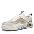 Sneakers casual in mesh bianco con accenti blu e beige da uomo traspiranti - 39 / Beige