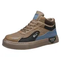 Men's mid-top casual board shoes with sock collar and lace-up design in brown and blue - 39 / Black Brown