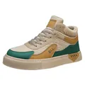 Stylish men's high-top casual sneakers with beige green brown color block design - 39 / Khaki