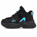 Women's stylish black thick-soled winter cotton shoes with blue accents and warm fleece lining - 34 / Black