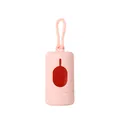 Detail view of a pink portable pet waste bag dispenser with an integrated clip. - With Threads / Sakura Pink