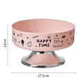 Cute pink stainless steel high-foot pet bowl with dog pattern, measures 17.5cm x 11cm - Pink (Large Single Bowl)