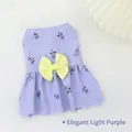 Elegant purple floral pet princess dress with yellow bow for small dogs and cats. - XS / Dresses / Elegant Purple