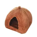 Cama de felpa marrón para gatos, tienda lavable suave para las mascotas pequeñas - Casa Triangular (Mediano) / 34x34x36cm / Marrón