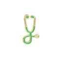 Green enamel stethoscope brooch pin with gold-plated metal finish for doctors and nurses - Dark Green (Gold Base)