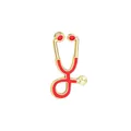 Cute cartoon stethoscope brooch pin featuring red enamel details on a gold metal finish - Red (Gold Base)