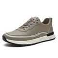 Sneaker casual da uomo di alta qualità in pelle kaki con suola bianca e design stringato - 39 / Cachi