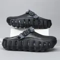 Thick-soled black garden clogs with adjustable buckle strap for outdoor summer wear - 38/39 / Closed Toe Style (1812) / Black and Gray