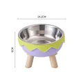 Modern elevated pet bowl with stainless steel inner and wooden legs, purple and green finish - Stainless Steel Style / Eggshell Raised Bowl with Stainless Steel (Purple Green)