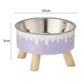 Erhöhter lila Katzennapf aus Edelstahl mit Holzbeinen, 14 cm Durchmesser, 9 cm Höhe - Erhöhte Schale mit Edelstahl (Lila Eiscreme) / Beutelverpackung