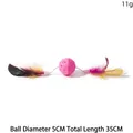 Rosa Feder-Katzenspielzeugball mit 35cm elastischer Schnur und 5cm Balldurchmesser, 11g - Doppelköpfiger Feder-Glockenball / Balldurchmesser 5cm Gesamtlänge 35cm / Rosa