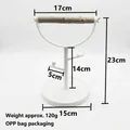 Bird training stand dimensions 23x17cm with natural wood perch detail and measurements - Round Base White / White
