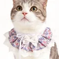 Elegante collar para gatos con estampado floral, ribete de encaje blanco y lazo decorativo - Talla única / Estilo Floral Púrpura