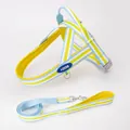Blue and yellow striped pet dog harness and leash set with mesh padding - S (Harness and Leash Set) / Milk Yellow