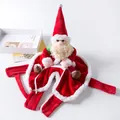 Detalle del disfraz de Papá Noel para mascotas en suave felpa roja con ribete blanco - S / Disfraz de Jinete de Papá Noel / Rojo