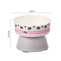 Elevated stainless steel pet bowl with cute cartoon cat pattern and 14cm wide mouth - Small Size Grey-Purple (Single Bowl)