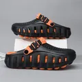 Premium black and orange summer clogs featuring thick non-slip soles for outdoor beach wear - 38/39 / Closed Toe Style (1812) / Black Orange Floral