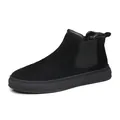 Stivaletti Chelsea neri in pelle scamosciata da uomo con suola spessa stile retrò classico - 39 / Stivali Martin a Gambale Alto Senza Lacci (G661) / Nero