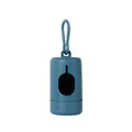 Durable dark teal dog poop bag dispenser with a convenient carabiner for leash attachment - With Threads / Dark Blue