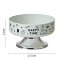 Elevated light green pet bowl with cartoon dog and HAPPY TIME print, 17.5x11cm - Green (Large Single Bowl)