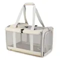Detalle de transportín plegable beige para mascotas con ventanas de malla - 45x29x29cm / Blanco Roto