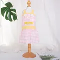 Adorable pink and white gingham dog overall dress with yellow straps for puppies - S / Pink