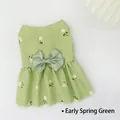 Elegant spring floral green pet princess dress with bow knot for small dogs and cats - S / Dresses / Spring Green