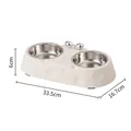 Cream-colored double pet bowl with stainless steel inserts and bow detail, 33.5cm length. - Cheese Bow Double Bowl / White