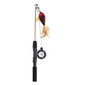 Interactive fishing rod style cat teaser toy with feathered fish bait for indoor play - Sequin Flying Fish
