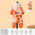 Thick winter dog jumpsuit with orange ice block pattern, fleece collar and leash D-ring. - S / Orange