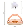 Interactive pink cat toy turntable with white feather teaser and dimension markings 28cm - Bowknot Style / Pink