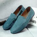 Mocassins en daim bleu pour hommes, chaussures de conduite décontractées et plates - 38 / Émeraude