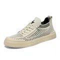 Breathable beige fly-woven low-top men's outdoor casual sneakers with star logo - 38 / Beige