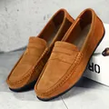 Mocassins en daim marron haut de gamme pour hommes avec semelle plate confortable - Beige