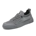 Men's lightweight gray flyknit sports sneakers in a low-top lace-up casual design - 38 / Gray