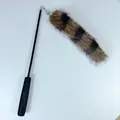 Retractable cat teaser wand featuring a striped faux fur tail and small metal bell - Standard Model (Telescopic Wand and Faux Fox Tail)
