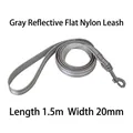 Grey reflective flat nylon dog walking leash, 1.5m length and 20mm width for pet dogs - M / Grey Leash